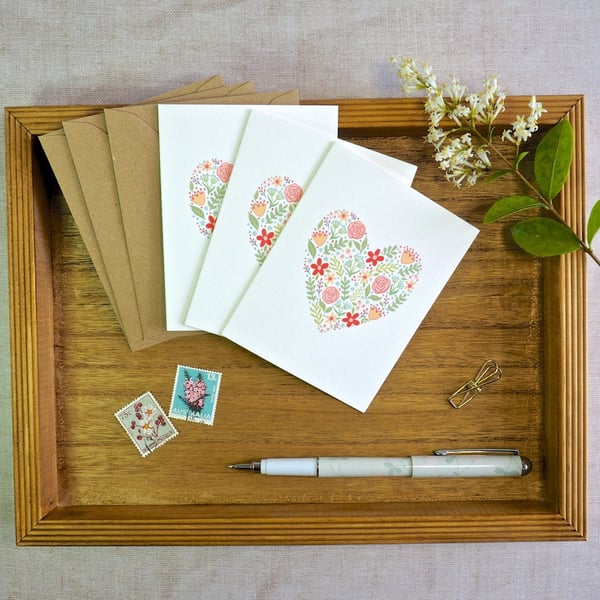 Meadow Heart Set of 3 Mini Notecards 