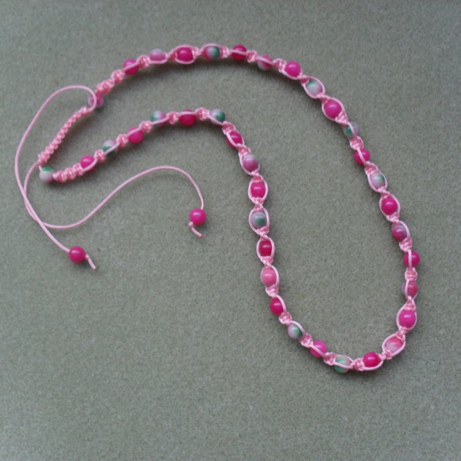 Pink Macrame Necklace With Semi Precious Gemstones
