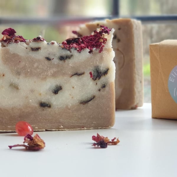 Handmade Pomegranate and Rose Soap Bar with naturally dried Rose petals and Pome