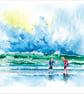 Original hand painted watercolour print of children playing on a cornwall beach - Image 6