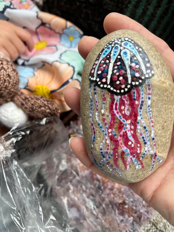 Jellyfish under the waves and sea abstract hand painted paperweight 