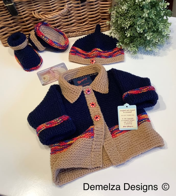 Designer Hand Knitted Baby Jacket - Layette Set 0-6 Months Size
