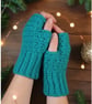 Handmade Crochet Finger-less Gloves Chunky Teal One Size New