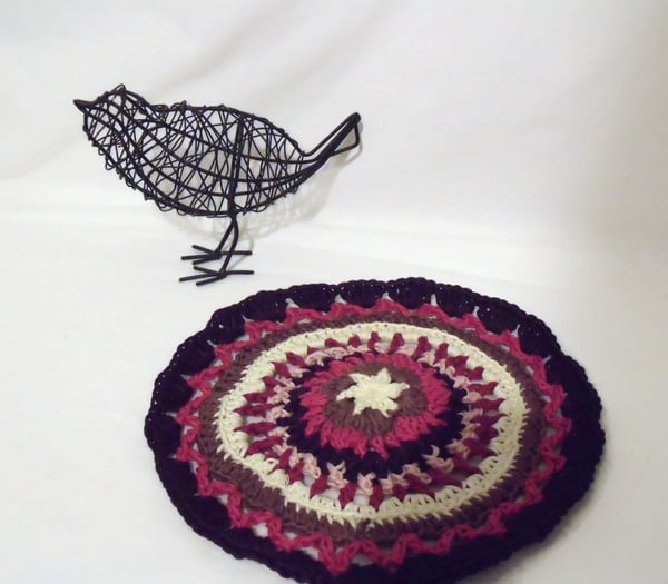 purple crocheted cotton doily, 8 inch pink crochet mandala 