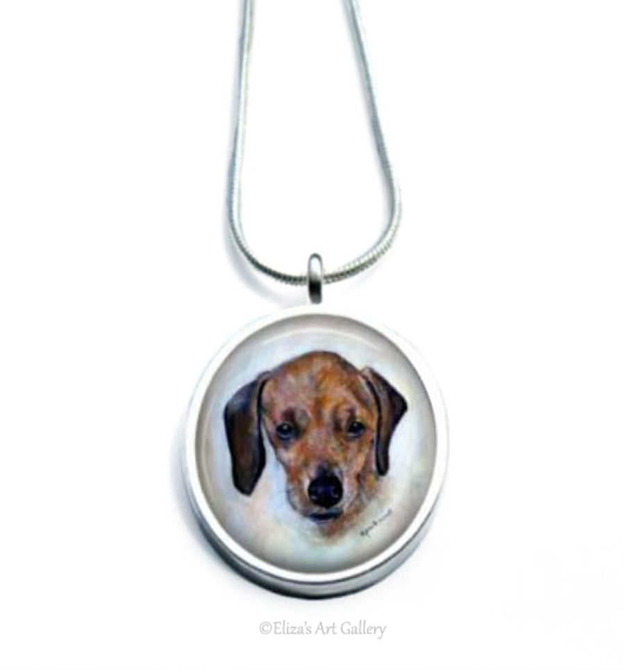 Silver Plated Dachshund Dog Art Snake Chain Necklace