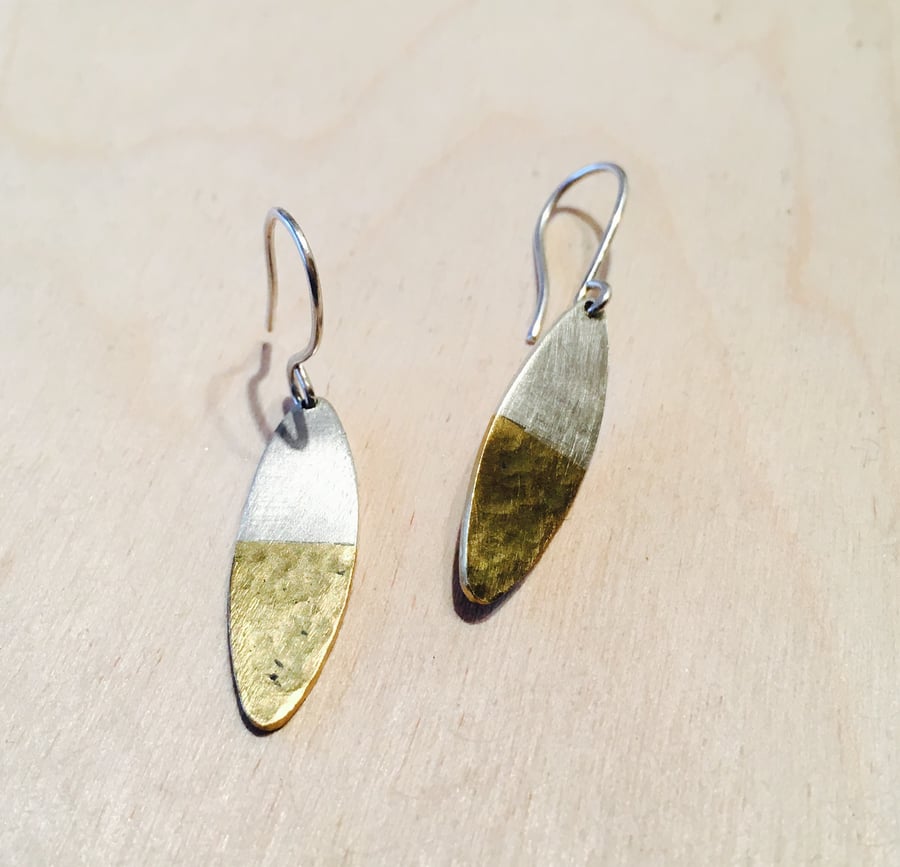 Silver and Brass Oval Dangle Earrings