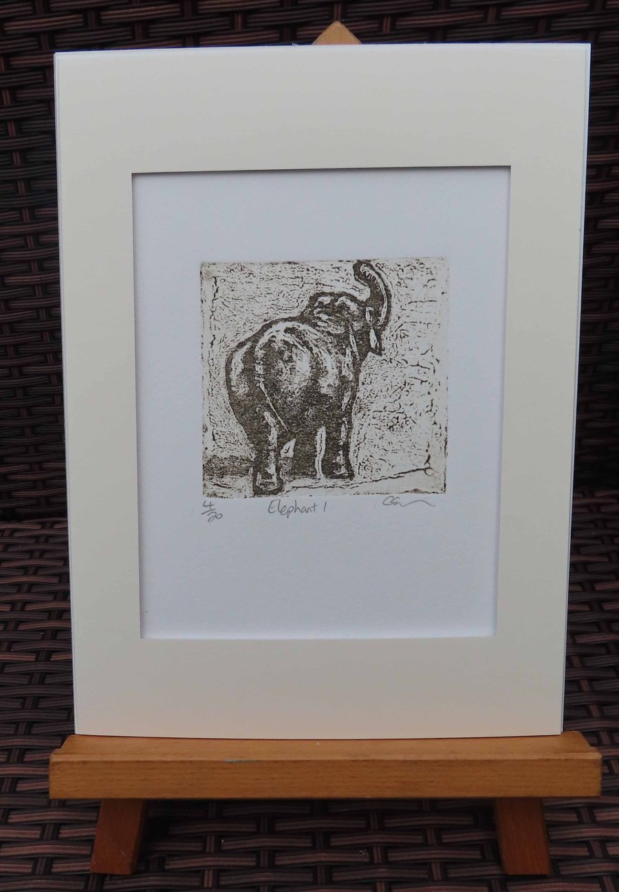 Elephant 1 Art Original Collagraph Print Animal