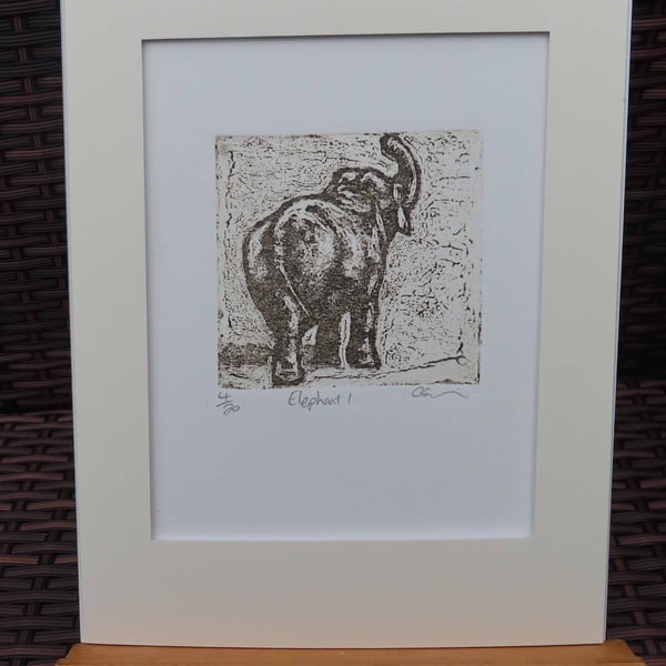 Elephant 1 Art Original Collagraph Print Animal