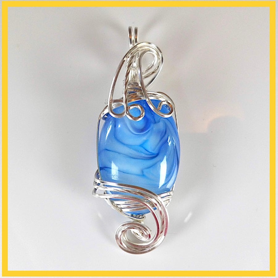 Blue Pendant, Wire Wrapped Pendant, Resin Jewelry, Unique, Hand Made, WP42
