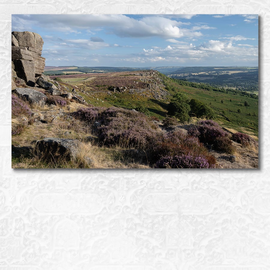 Wide landscape view from Bamford Edge, Peak District, Derbyshire, UK