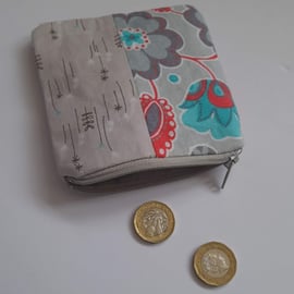 Grey Retro Patchwork Design Coin Purse