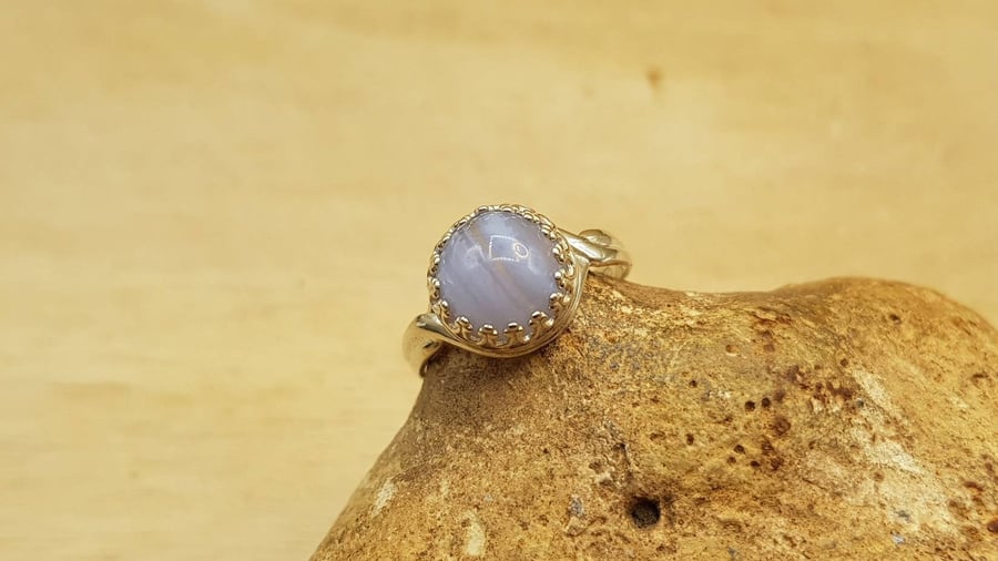 Adjustable Blue lace agate ring. 925 sterling silver