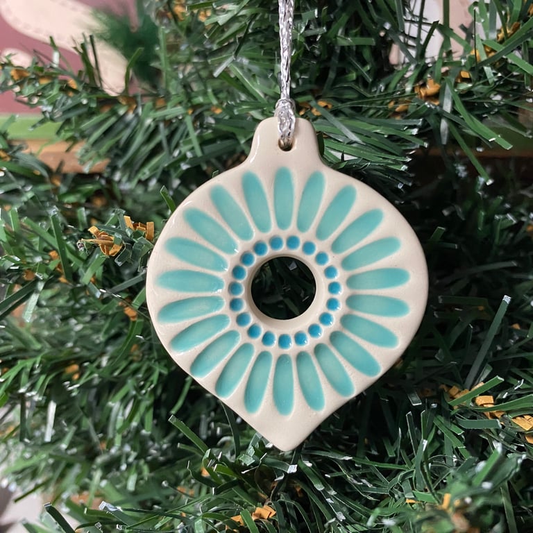 Pottery Bauble Christmas decoration blue
