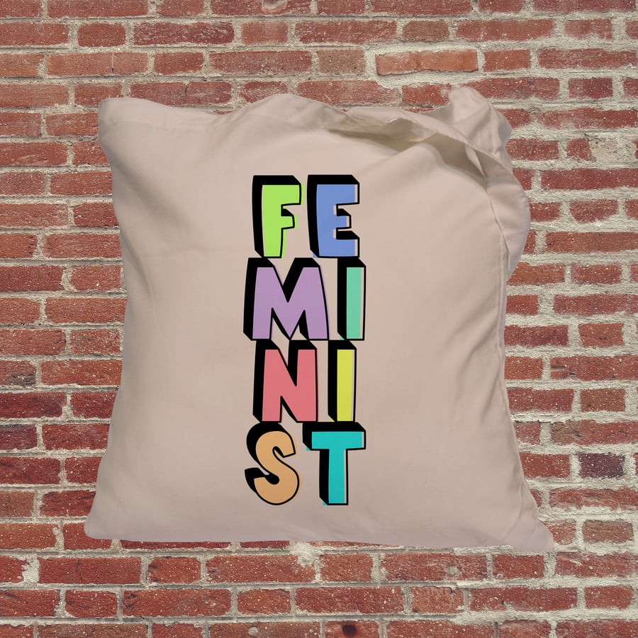 Feminist slogan with box shadow, Independent woman feminist tote bag. Female emp