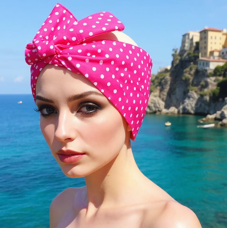 1950s Retro Rockabilly Headscarf Handmade fuchsia Polka dot Print