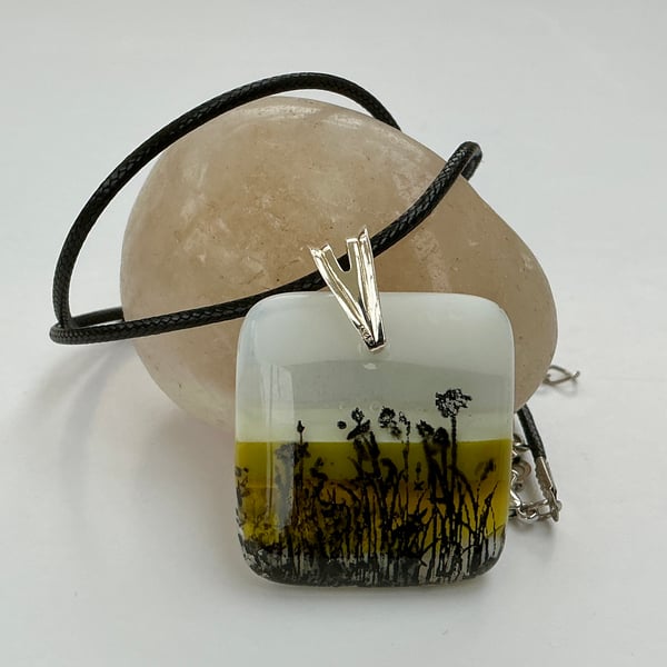 Fused Glass Pendant Necklace, mini landscape vista