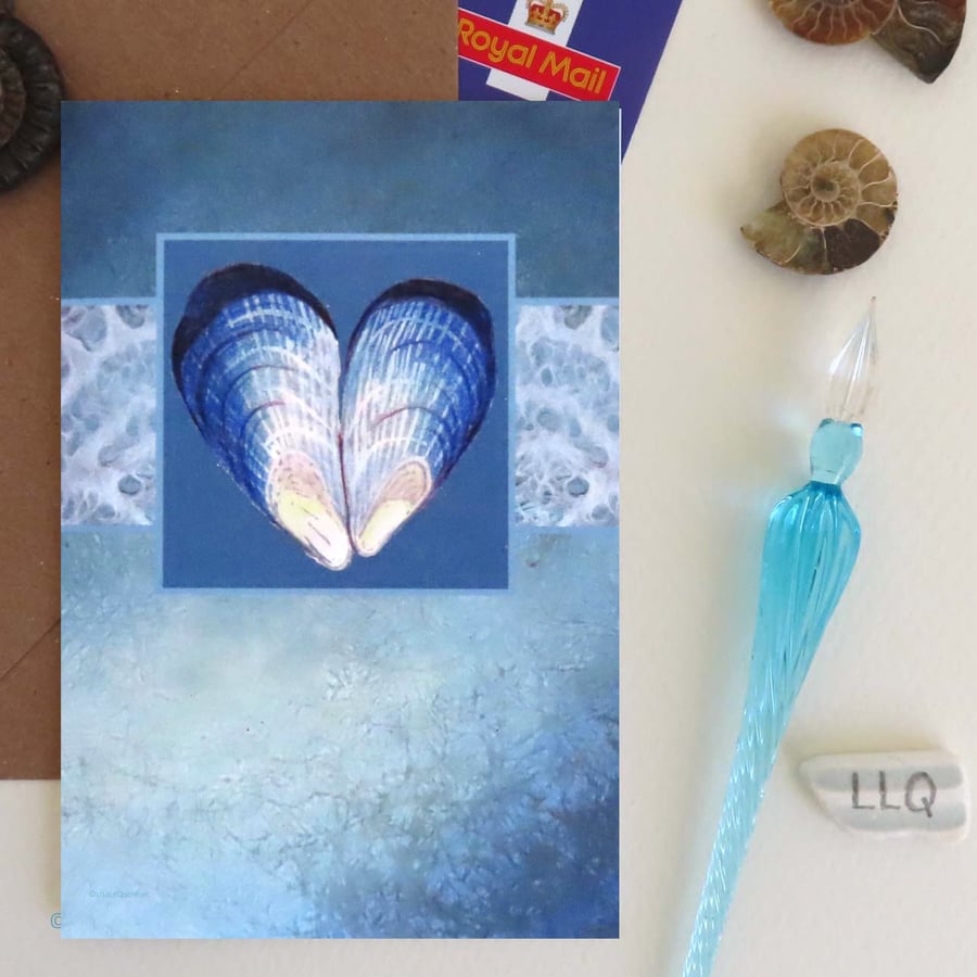 Mussel seashell heart card - masculine husband romantic card male card