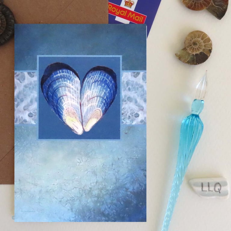 Mussel seashell heart card - masculine husband romantic card male card