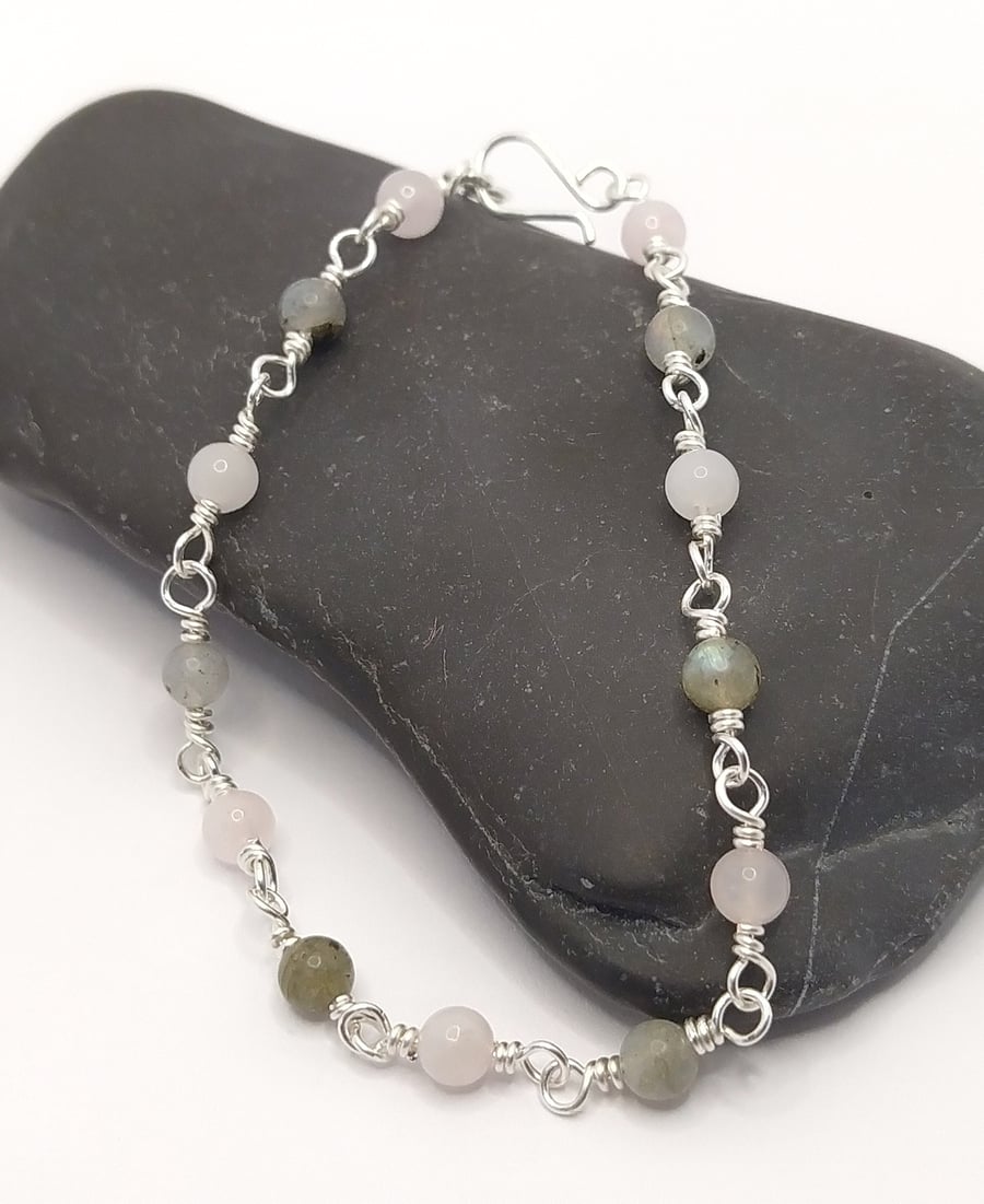 Labradorite and Rosequartz Chain Bead Bracelet