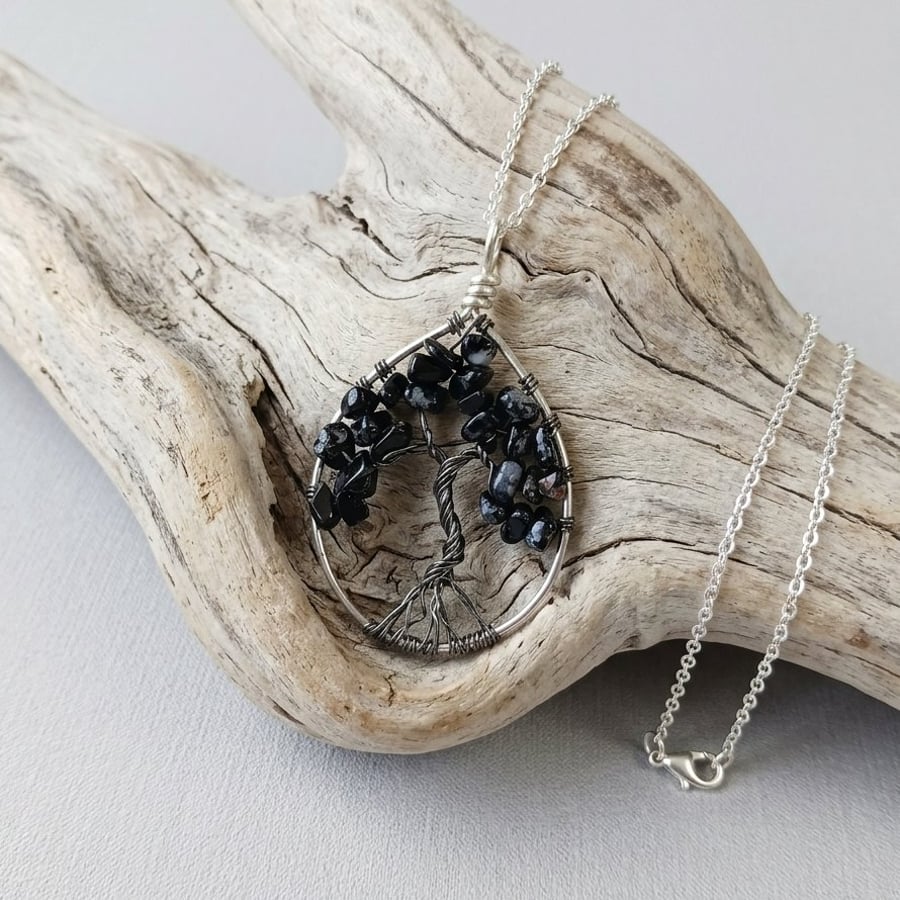 Black Onyx Wire Tree Of Life Necklace