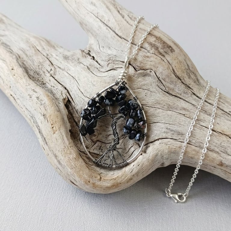 Black Onyx Wire Tree Of Life Necklace