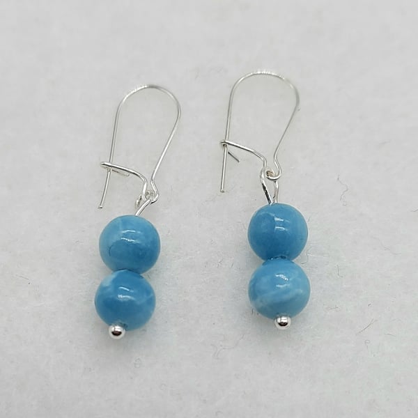 Larimar Drop Earrings with Sterling Silver Earhooks for Pierced Ears