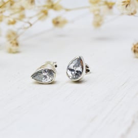 Pear cut gemstone or birthstone stud earrings