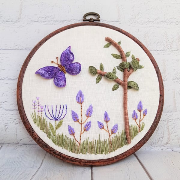 Butterfly and Tree Stumpwork 3D Hand Embroidery Hoop