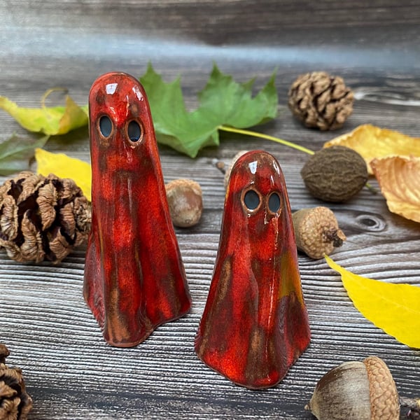Handmade Red Ceramic Ghost Ornament Terracotta Clay Decoration