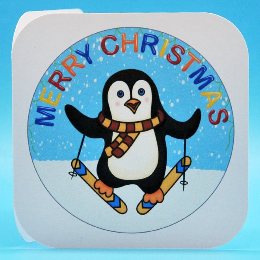 Skiing Penguin Christmas Cards - Pack of 6 - White Envelopes - Free P&P