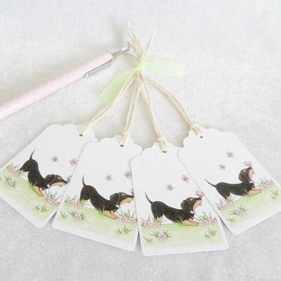 Dachshund Dog & Butterfly Gift Tags - set of 4 tags