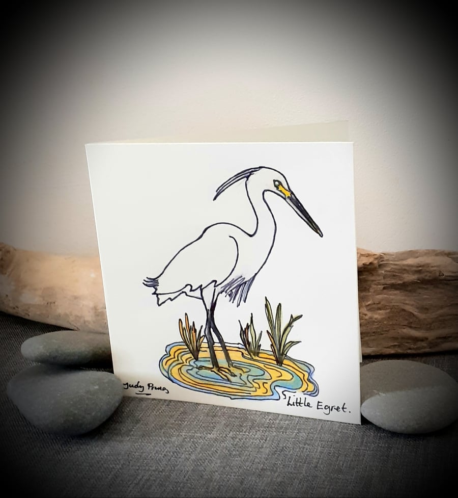 Hand drawn little egret coastal birds card 