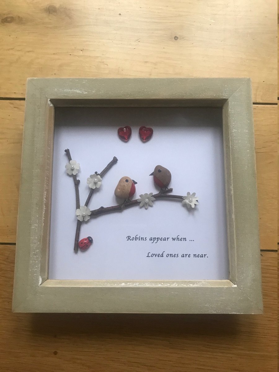 Robins Pebble Artwork Frame, Valentine's Day Gifts, Love Gifts, Gifts for Him, G