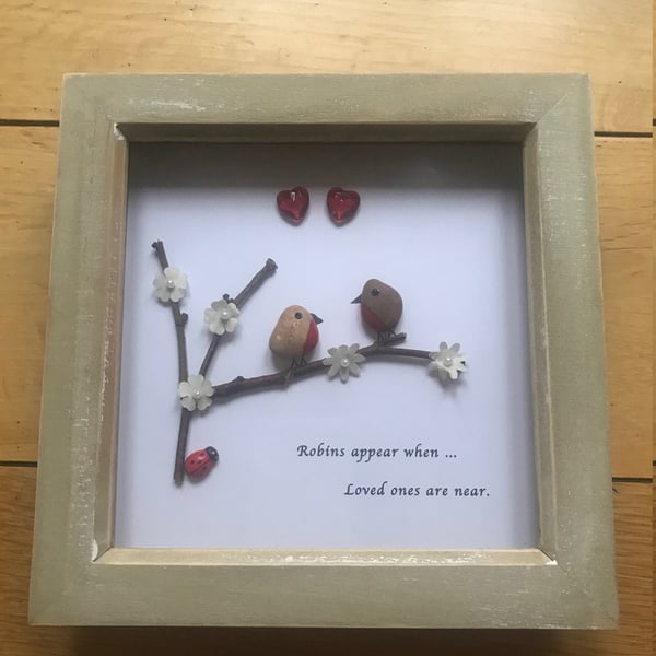 Robins Pebble Artwork Frame, Valentine's Day Gifts, Love Gifts, Gifts for Him, G