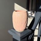 Handmade pink carved textured stoneware ceramic vase for dried or fresh flowers