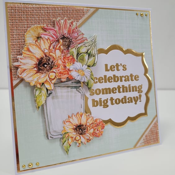 Handmade Decoupage Greetings Card - Congratulations Well Done Celebrate