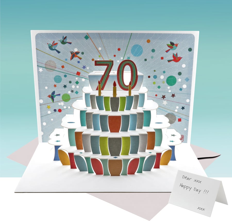 Pop Up Age 70 Birthday Card, 70th Birthday Card, Happy Birthday - POP153