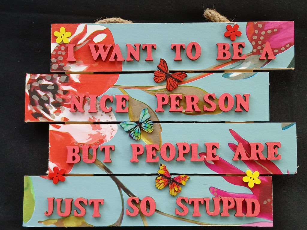 Hand decorated hanging wooden sign 