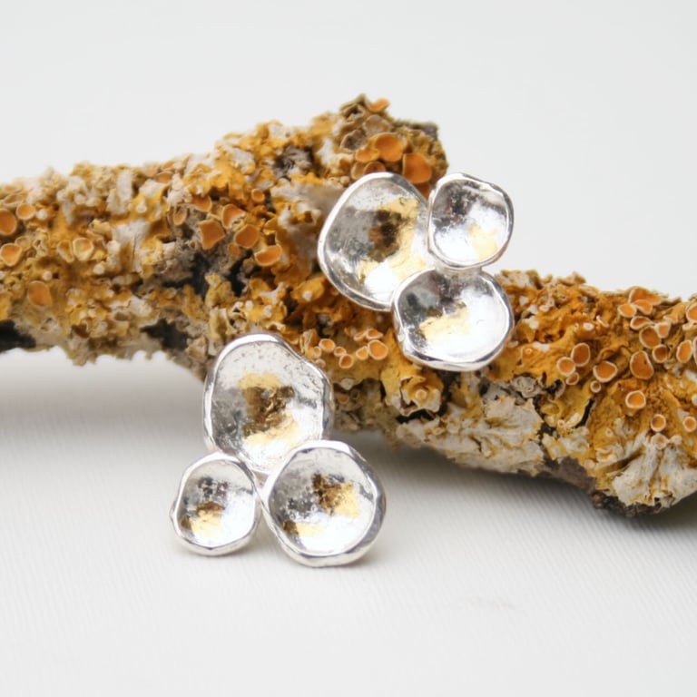 Sterling silver stud earrings inspired by lichen, keum boo earrings