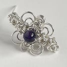 Sterling Silver Chainmaille Amethyst Ladies Brooch