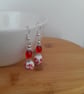 RED, WHITE AND SILVER CERAMIC BEAD EARRINGS. - Image 3