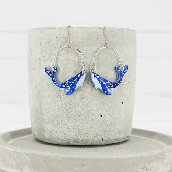 Titanium ear wire - Blue whale dangle earrings - Unique - Statement - Acrylic
