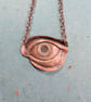 Statement Repoussé Eye Pendant on Copper Chain - Image 2
