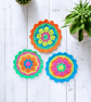 ultra bright neon crochet mandala flower coasters, doilies - Image 10