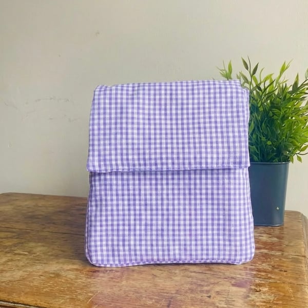 Purple and White Gingham Handmade Insulated Lunch bag 