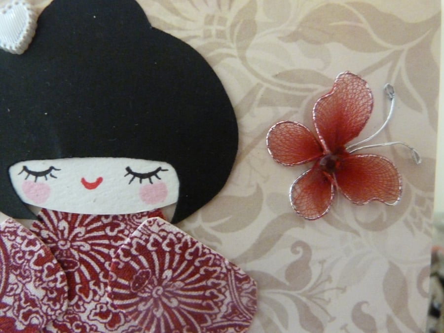 Red Kokeshi Doll With Love Card