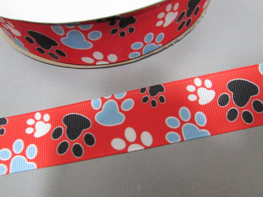 Dog Paw Grosgrain Ribbon x 1 metre