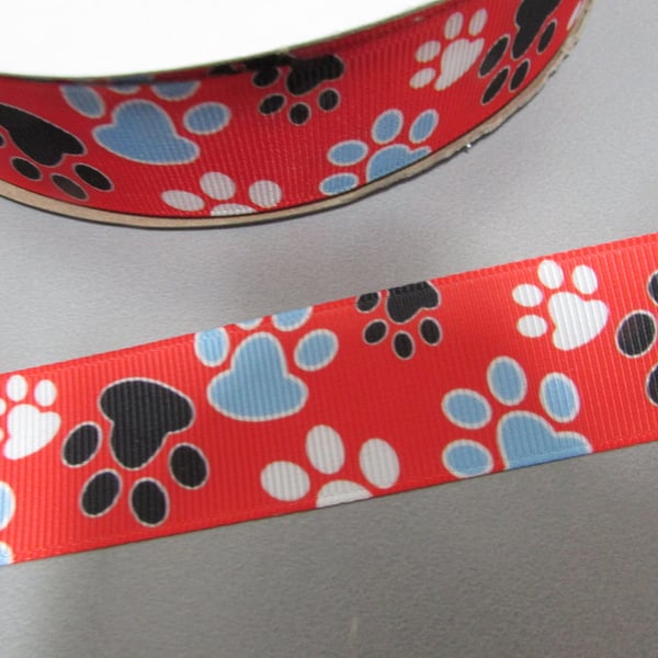 Dog Paw Grosgrain Ribbon x 1 metre