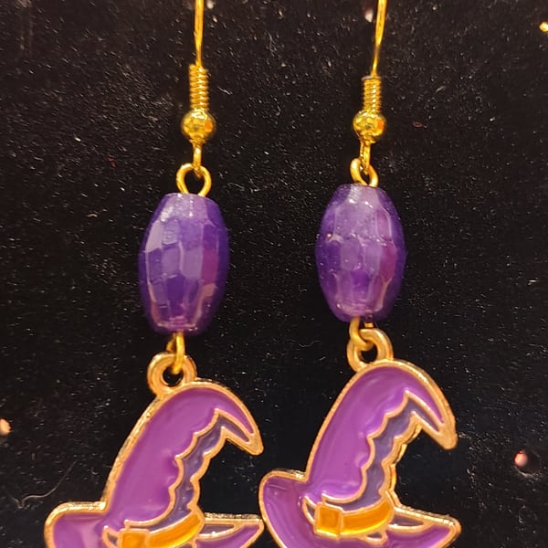 Gold-plated Purple Quartzite Witch hat earrings