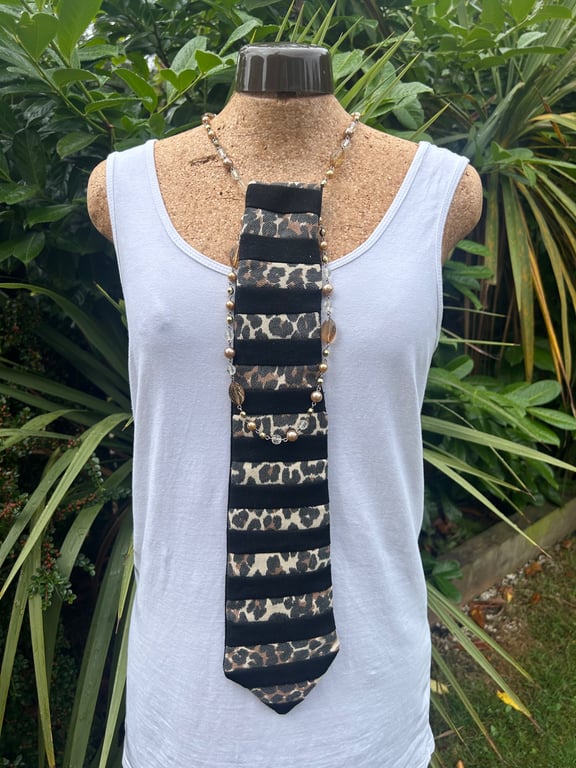 Leopard print denim tie - Upcycled - Fashion accessory 